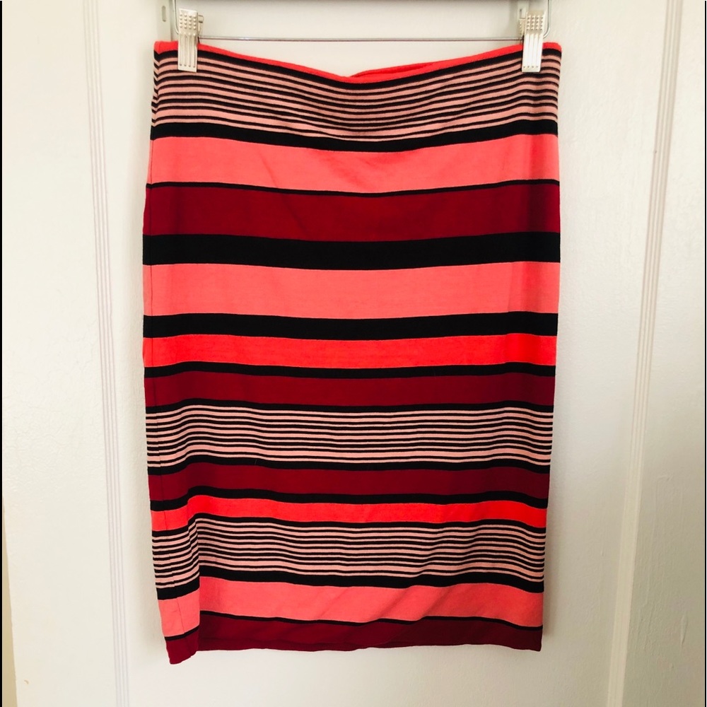 Loft - Pink & Black Striped Pencil Skirt